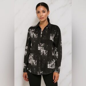 Moderno Italy Design Black Abstract Button Down M Retro Revival Quiet Luxury